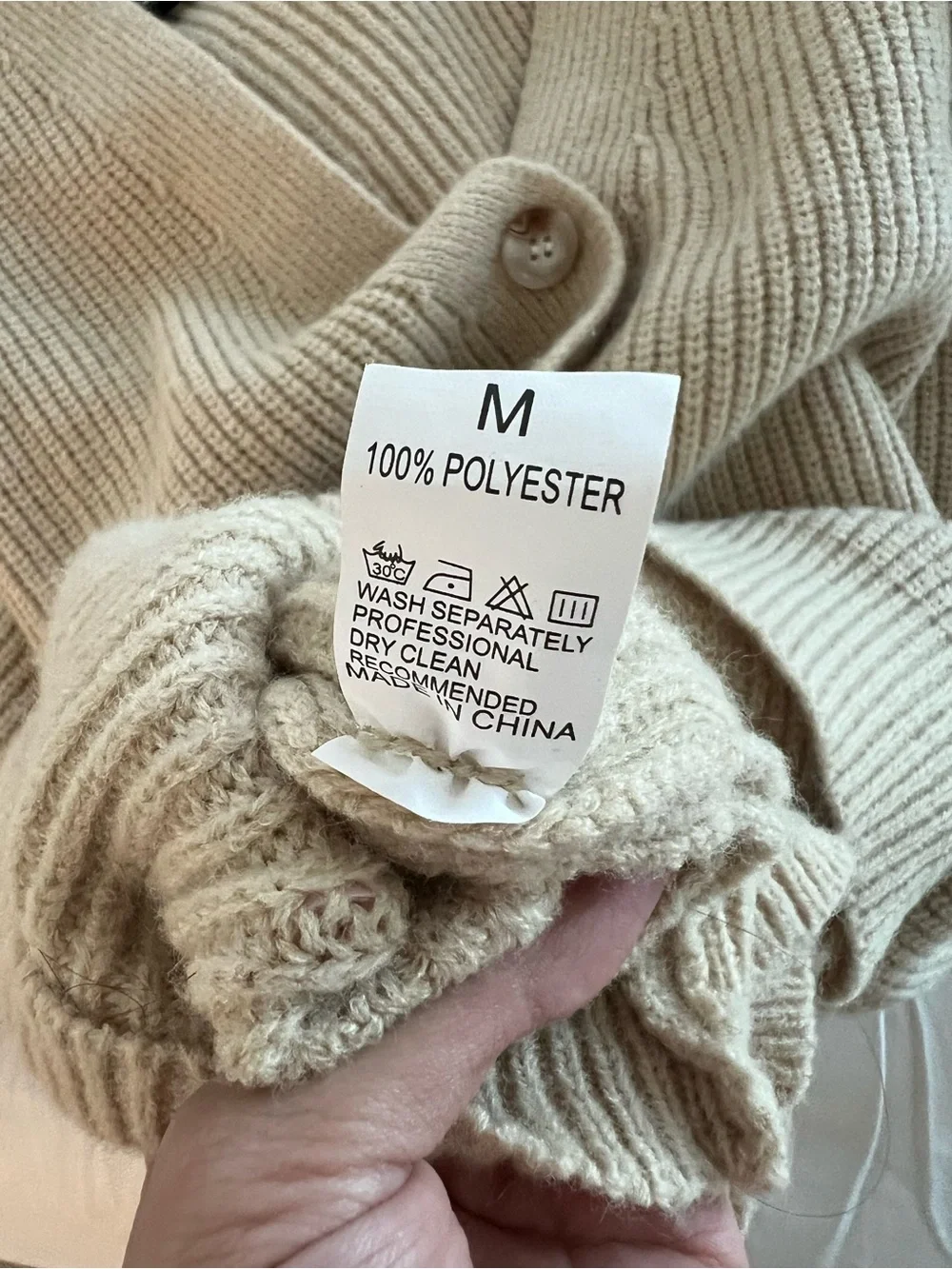 Beige Button‑Front Cardigan – Size Medium - Picture 2 of 6